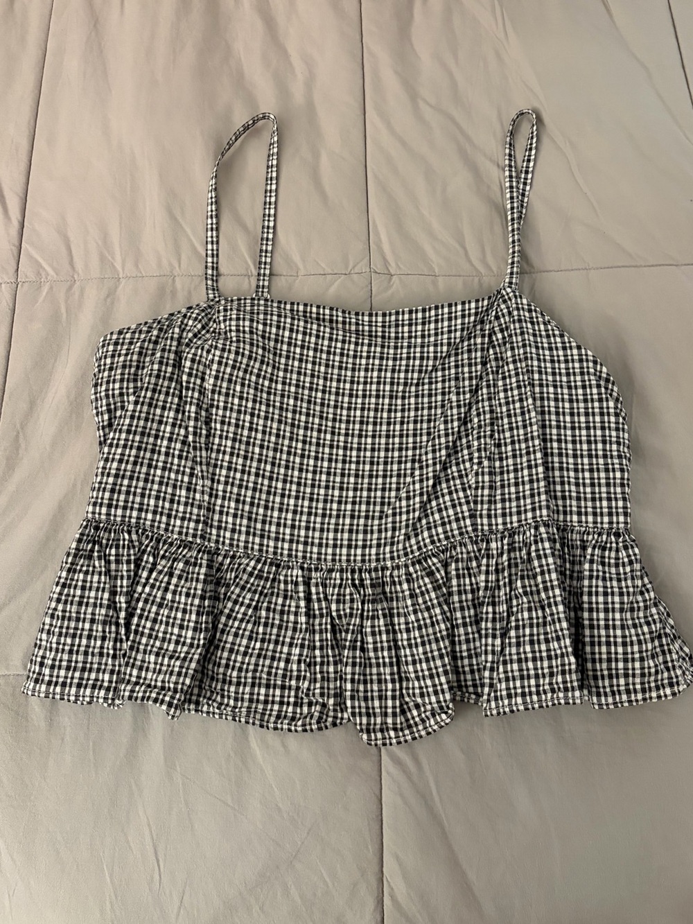 aerie Black and White Gingham Ruffle Cami